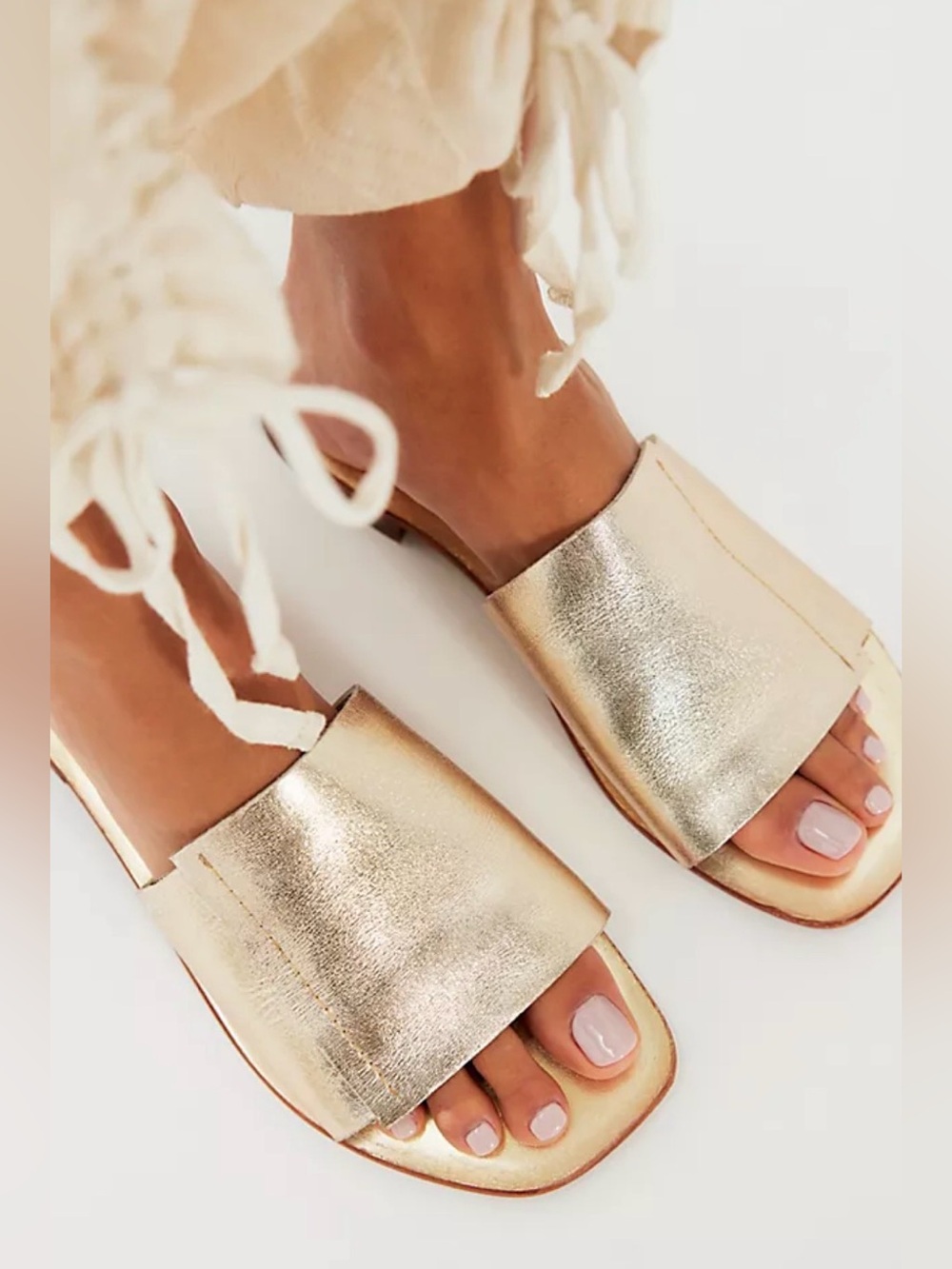 Free People Verona Slide Sandals in Gold, Women’s Size 38.5 Flat Artisan Crafted
